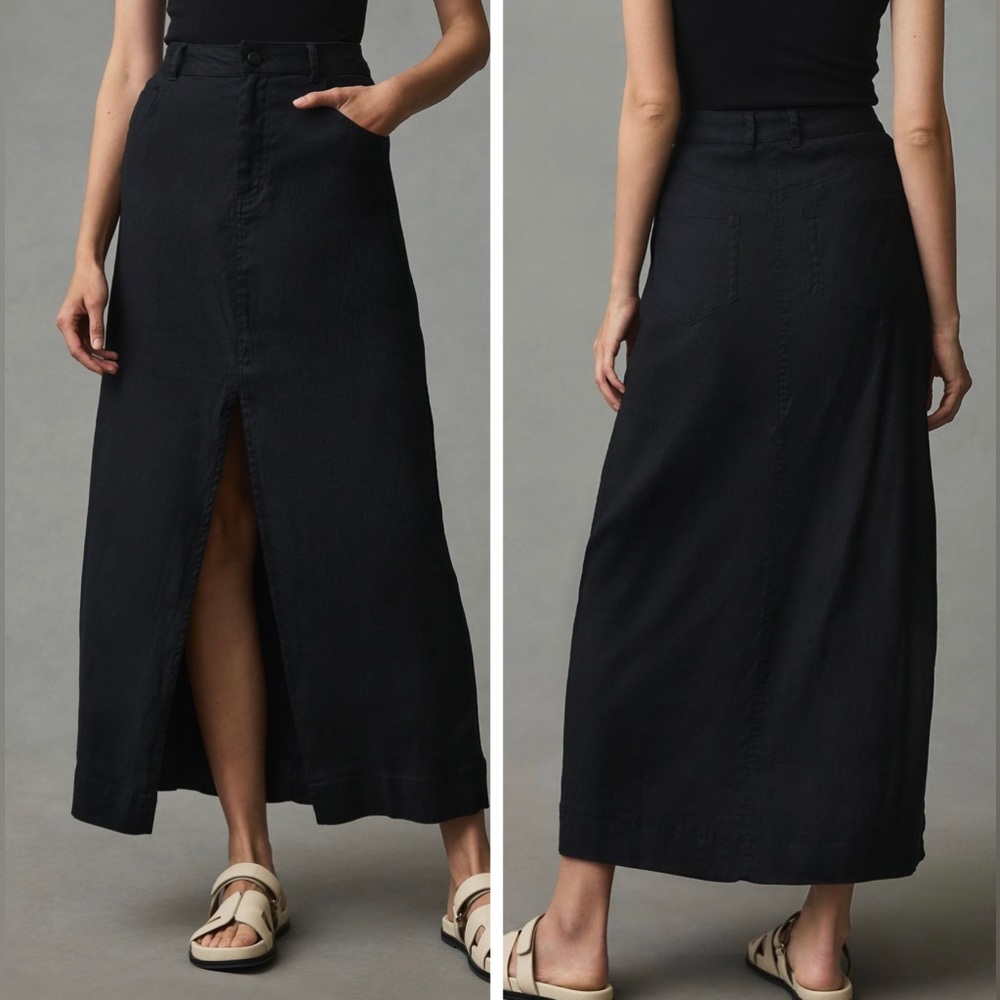 Anthropologie The Madi Front-Slit Midi Linen Blend Skirt by Pilcro, Size 6